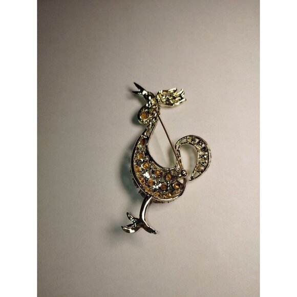 Vintage rooster brooch with pink fuchsia rhinestones - Picture 3 of 3
